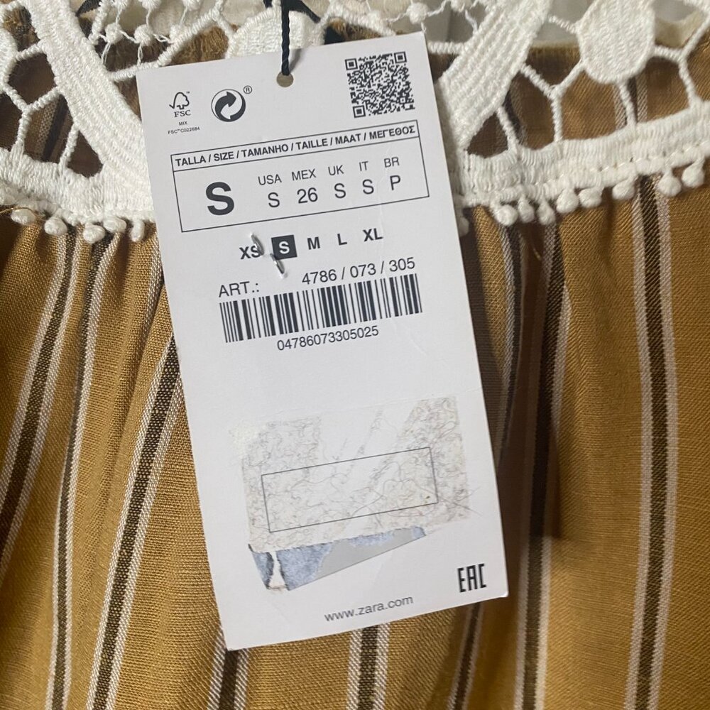 Zara crochet striped cotton long sleeve boho blouse size small - Picture 7 of 8